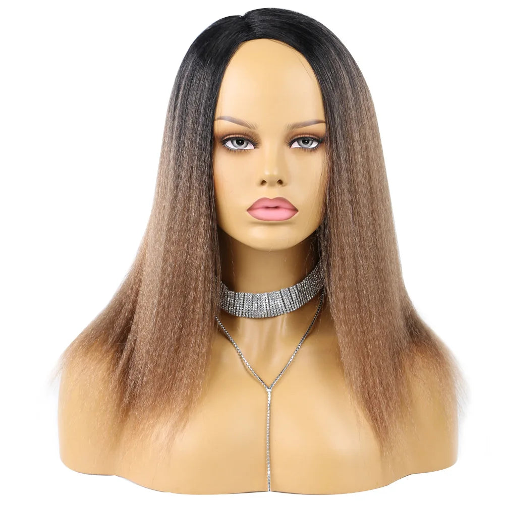 Kinky Curly Afro Hair Wigs Yaki Straight Wigs Ombre Synthetic Wig For Women Medium Part Women Black Natural Female Wigs cosplay