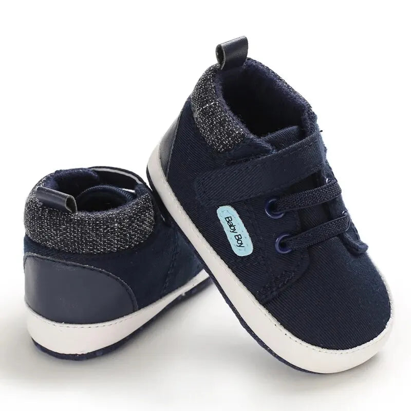 Baby Boy Shoes Canvas High Top Soft Sole Newborn Sport Walking 0-18 Months