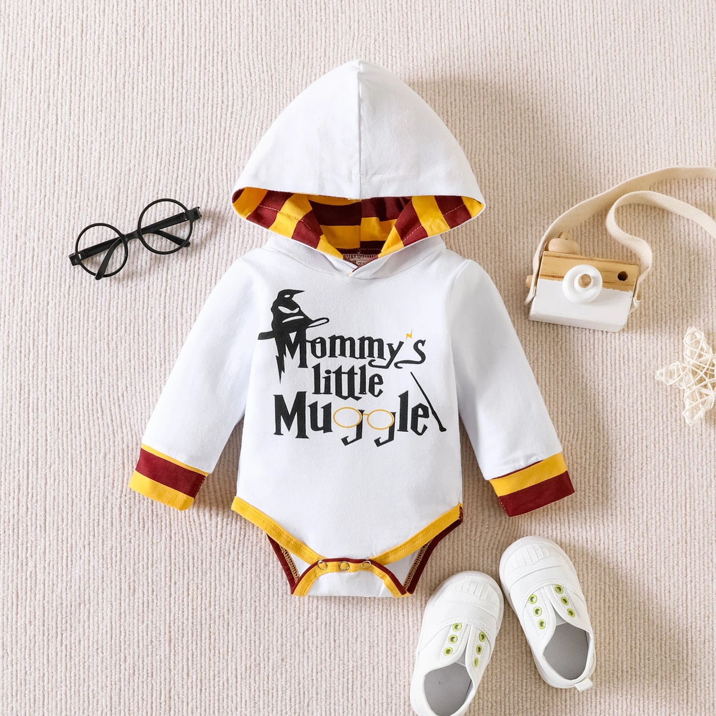 Children's Long-sleeved Hoodie Suit Top Striped Pants Crawling Cotton Suit Clothes Printing Baby Boys and Girls