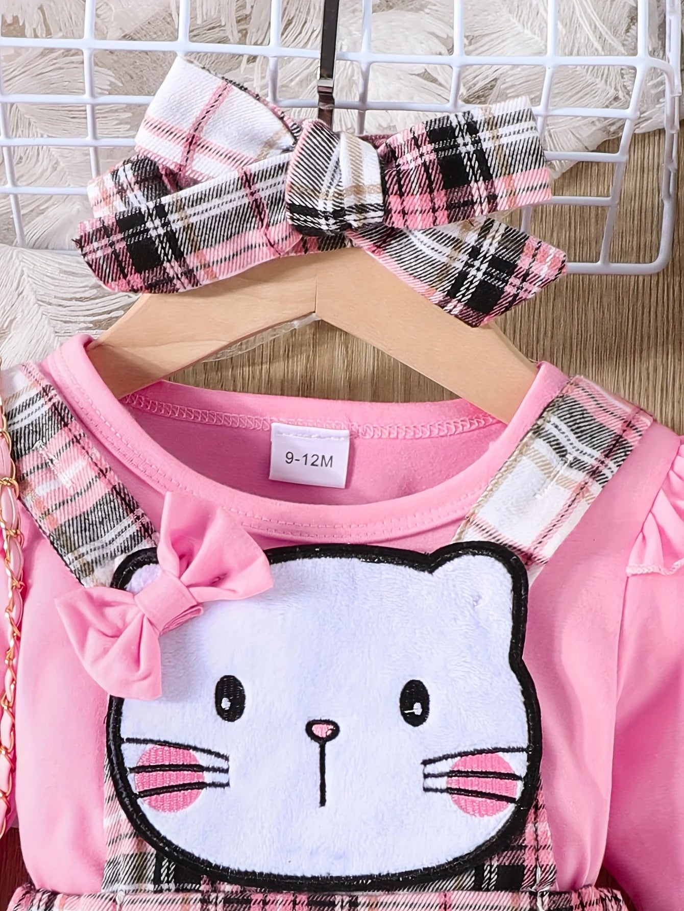 Spring and Autumn Plaid Baby Girl Long Sleeve Dress 2pcs