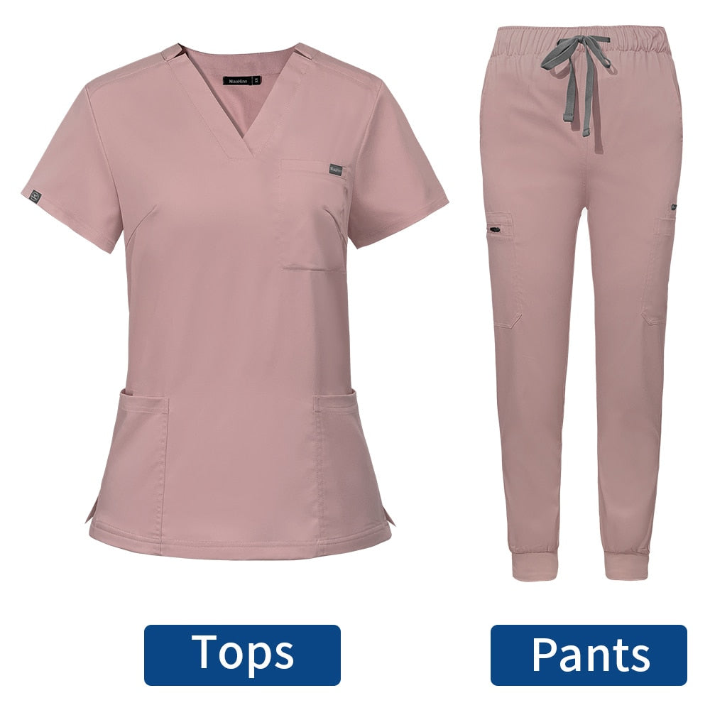Hospital Doctor Nursing Uniform Women Wholesale Casual Short Sleeved V-neck Jogger Suits Nurse Pharmacy Working Medical Uniforms