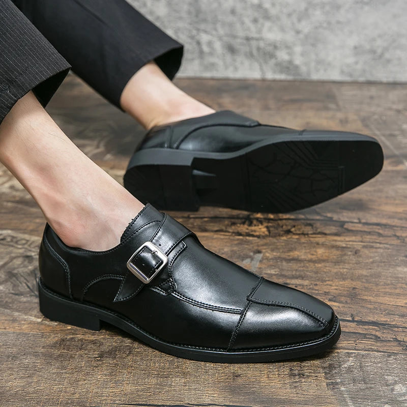 Men&#39;s Dress Shoes Formal Men Monk designer shoes italian Oxford Shoes For Men Wedding Dress Brand Leather Double Buckles brown