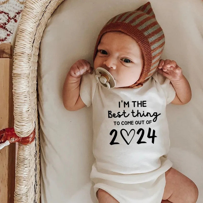 I'm the Best Thing 2024 Newborn Baby Clothes White Cotton Summer Bodysuits for Infants Short Sleeve Boys Girls Romper