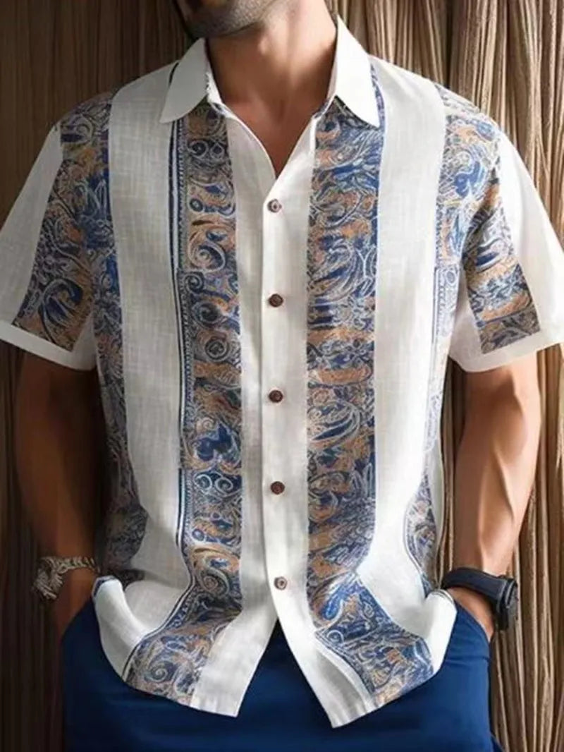 Hawaiian 3D geometric printing short sleeved top for men's  vacation casual shirt