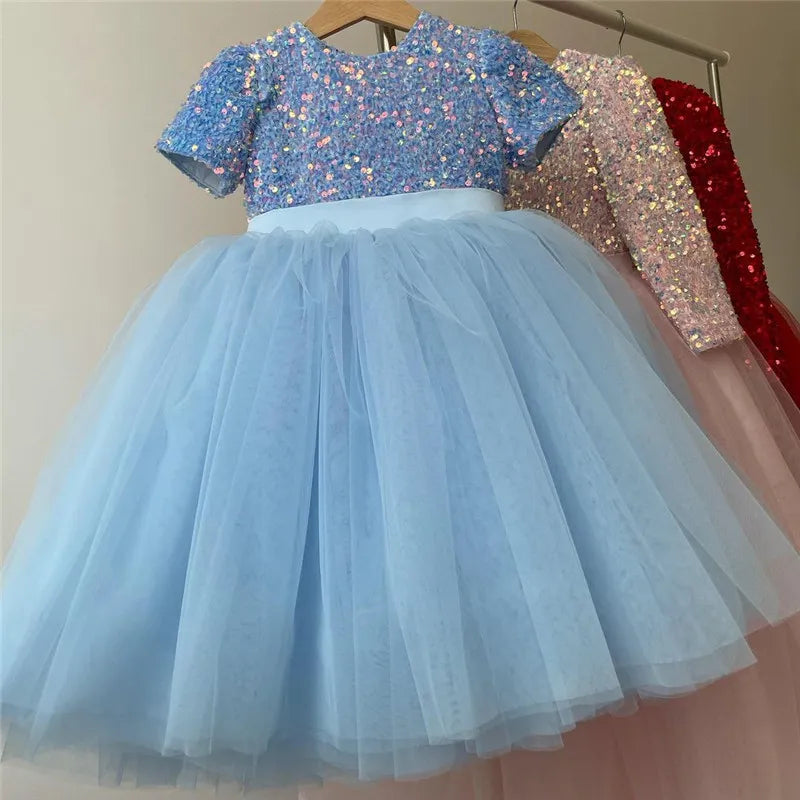 Princess Dress Sequin Lace Tulle Wedding Party Tutu Fluffy Gown Children Kids Evening Formal Pageant