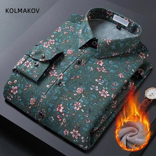 flower design high quality thicken casual mens shirt