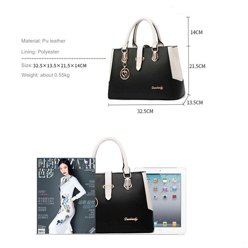 Fashion Women Bag Pu Leather Luxury Totes Famous Design Ladies Shoulder Large Capacity Purse Handbag In Black