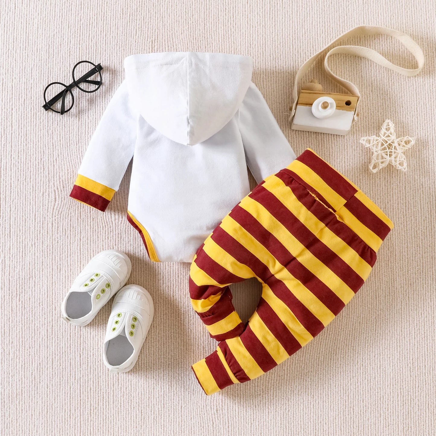 Children's Long-sleeved Hoodie Suit Top Striped Pants Crawling Cotton Suit Clothes Printing Baby Boys and Girls