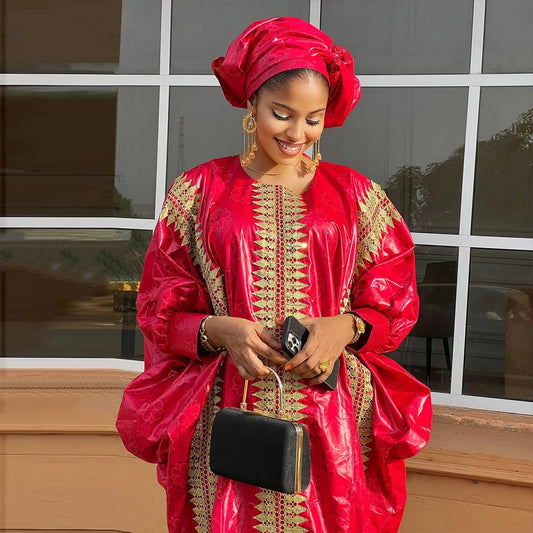 Red Boubou Wedding Dashiki With Gold Embroidery Gown
