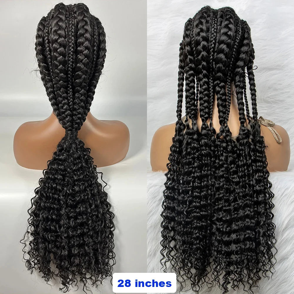 Synthetic Lace Front Cornrow Braids Wigs 28 Inch Double Dutch Braids Handmade Twist Braided Wigs with Baby Hair