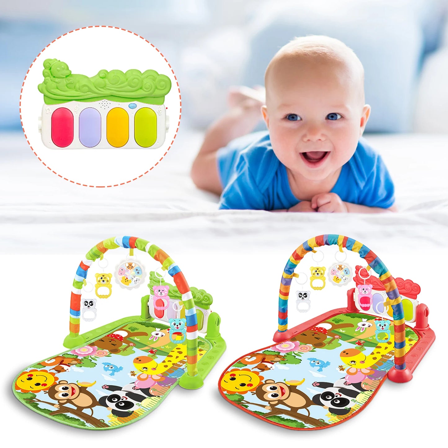 Baby Music Rack Play Mat Puzzle Carpet with Piano Keyboard Infant Playmat Gym Crawling Activity Rug Toys for 0-12 Months Gift