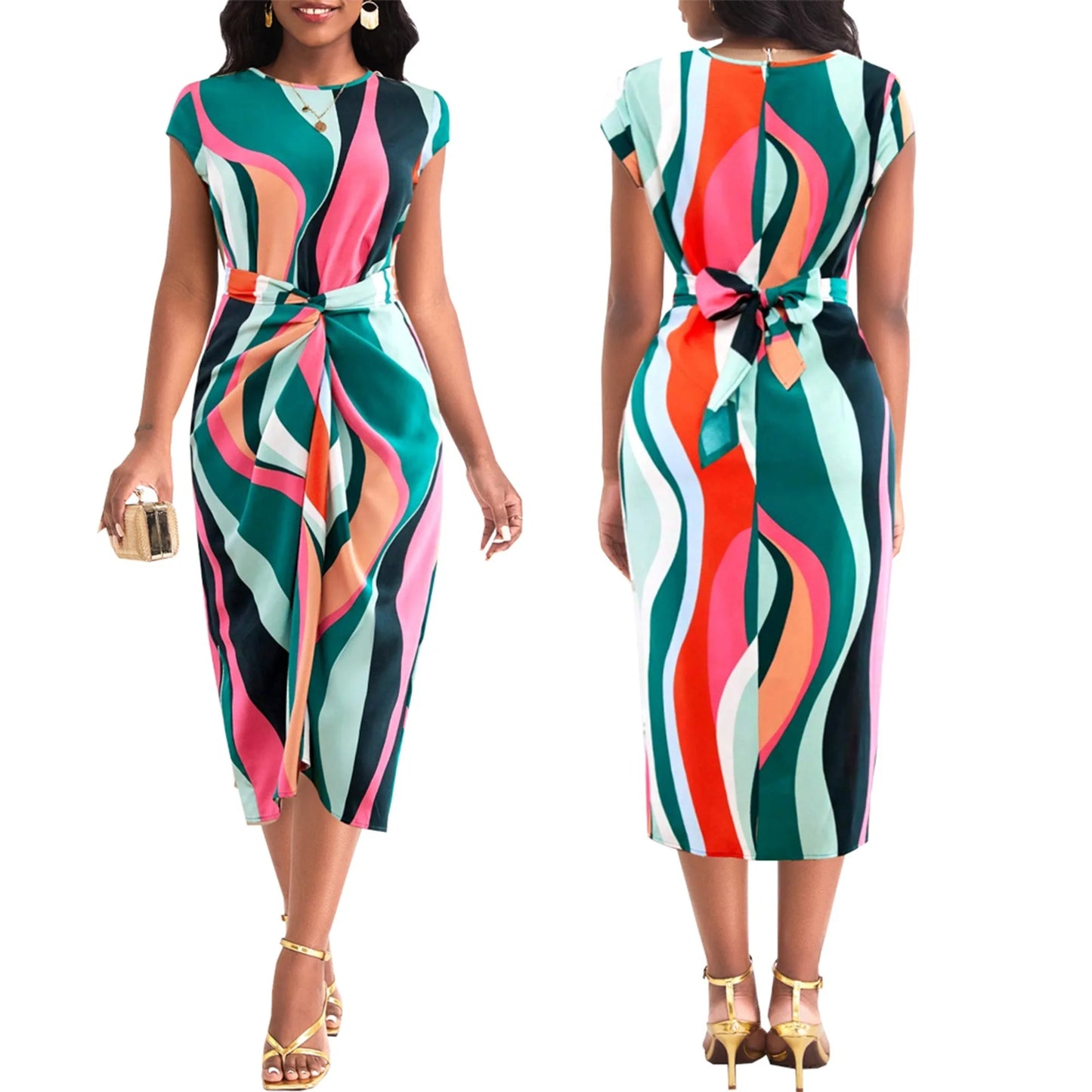Women Abstract Printed Round Neck Dress