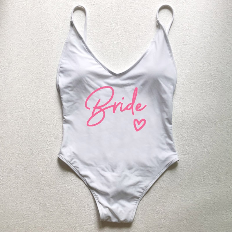 Sexy Padded One Piece Swimsuit TEAM Bride love Swimwear Women Summer Beachwear Bachelor Party Plus Size Bathing Suit Swimming