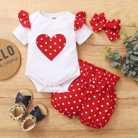Newborn Baby Girl Red Spotted 3PCS Outfit for 0-18 Months-baby dress-Top Super Deals-Free Item Online