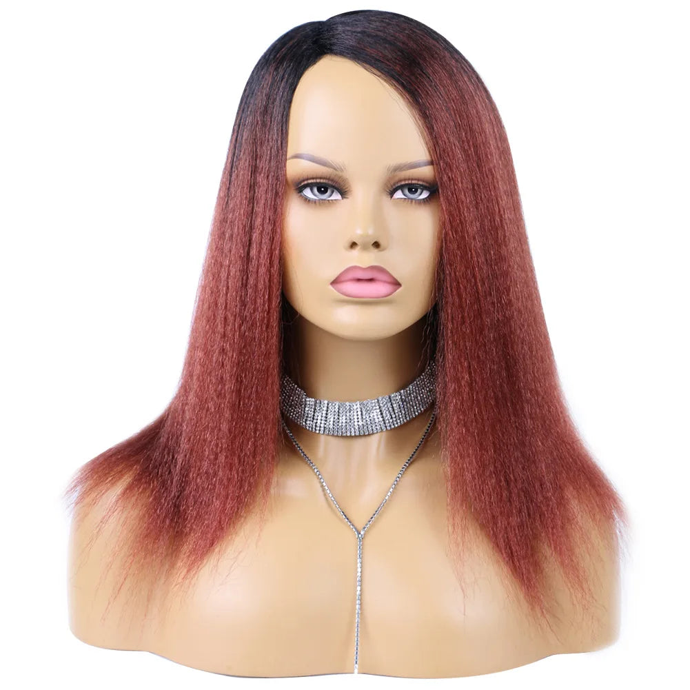 Kinky Curly Afro Hair Wigs Yaki Straight Wigs Ombre Synthetic Wig For Women Medium Part Women Black Natural Female Wigs cosplay