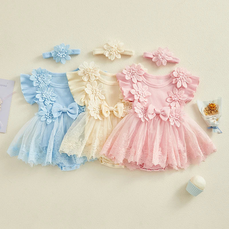 Newborn Baby Girls Jumpsuit Short Sleeve Cotton Lace Flower Toddler Baby Girl Bodysuits Baby Girls Romper Dress For Summer