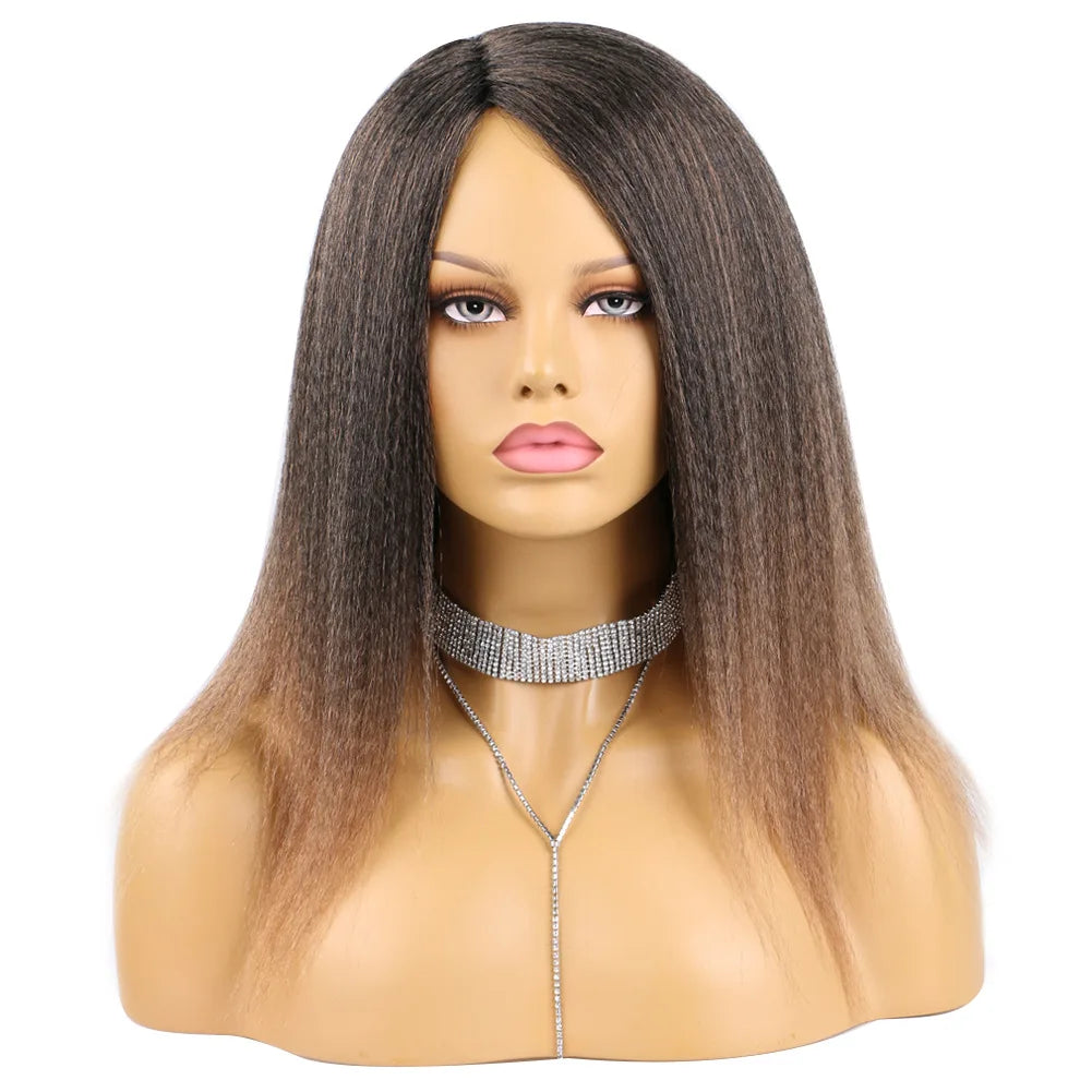 Kinky Curly Afro Hair Wigs Yaki Straight Wigs Ombre Synthetic Wig For Women Medium Part Women Black Natural Female Wigs cosplay