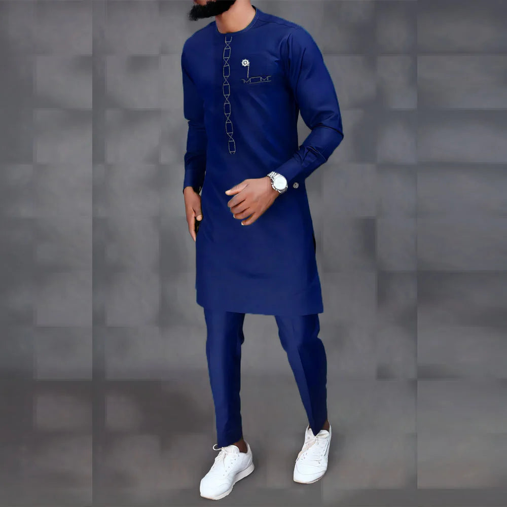 Men's Elegant Long Sleeve Suit Shirt Pants 2-piece Solid Color Party Long Sleeve African Ethnic Style-men suit-Top Super Deals-As Picture 24-M-Free Item Online