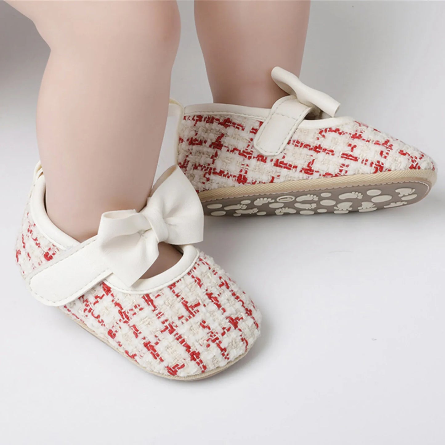 New Fashion Infant Baby Girls Single Shoes Plaid Bowknot First Walkers Shoes Toddler Party Sandals Soft Soled Princess Shoes