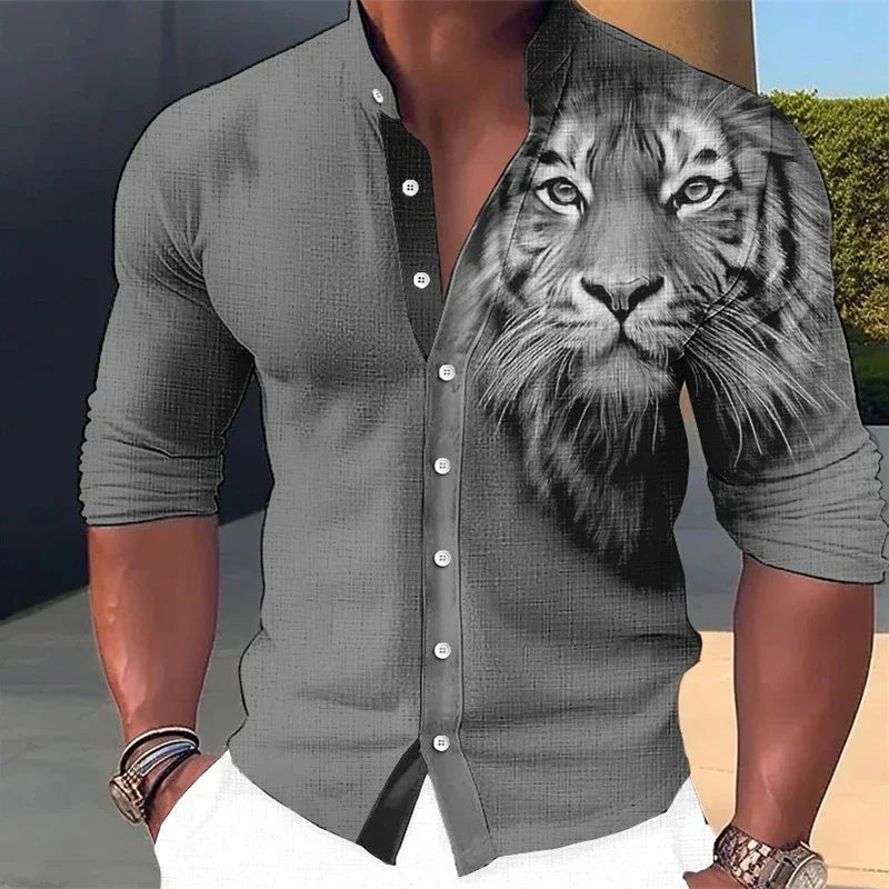 Tiger 3D Printed Shirt Men Casual Streetwear Clothing