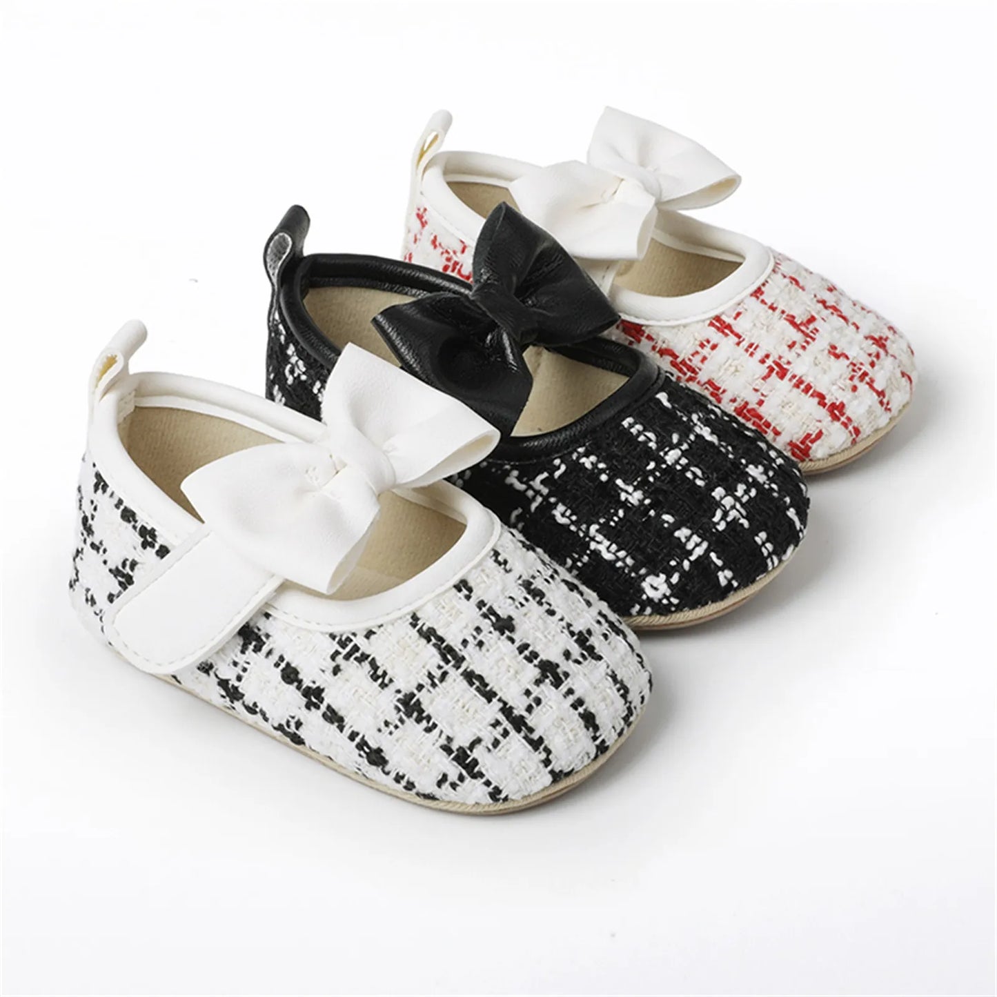 New Fashion Infant Baby Girls Single Shoes Plaid Bowknot First Walkers Shoes Toddler Party Sandals Soft Soled Princess Shoes