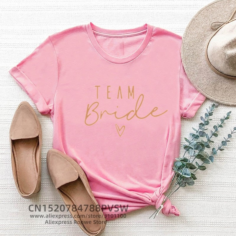 Gold Team Bride Letter Funny Women T shirt Bride To Be Squad Bachelorette Hen Party Bridesmaid Wedding Tops Tee