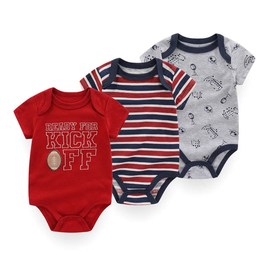 Kiddiezoom 3 Pcs/Lot Uniex Fashion Casual Cute Short Sleeve Baby Boy Girl Bodysuits Soft Infant Onesies