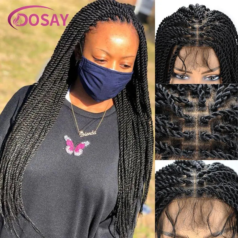 Twist Braided Wigs Box Braided Lace Front Wig For Black Women Synthetic Full Lace Frontal Wig Faux Locs Wig Goddess Braids Wigs