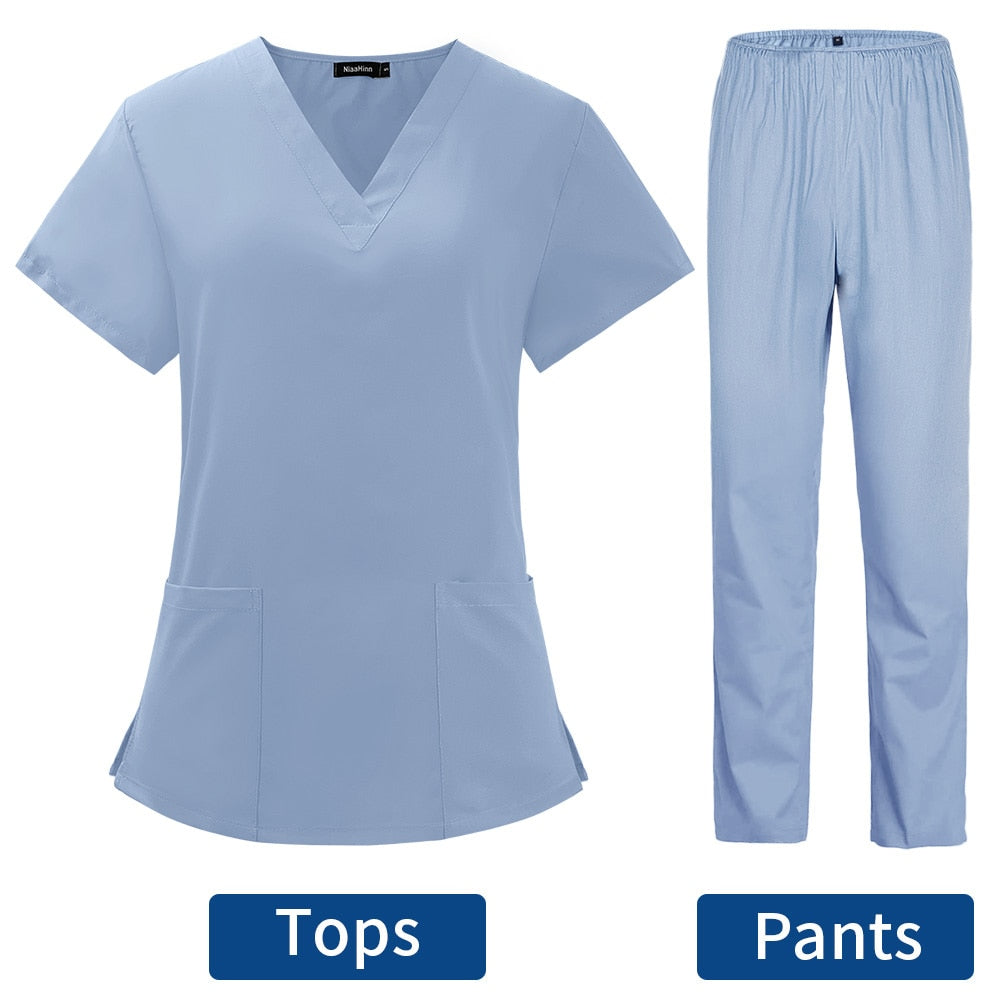 Uniforms Nurse Women Thin and Light Fabric Short Sleeve Medical Clothes Scrubs Nursing Pants Elastic Medical Uniforms for Summer