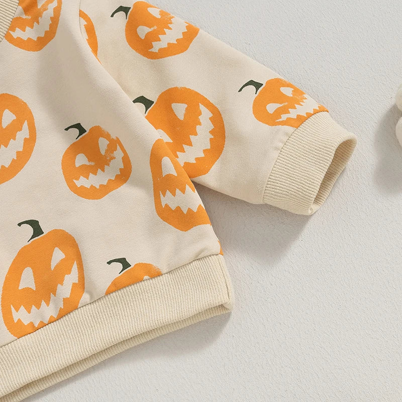 Baby Girls Boys Clothes Set Halloween Pumpkin Print Long Sleeve Crew Neck Sweatshirt with Elastic Waist Sweatpants Fall Clothes