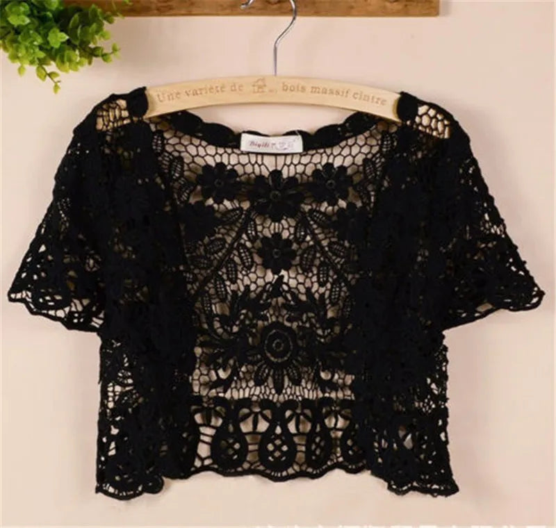 White Black Apricot Women Short Sleeve Shrug Bolero Lace Wedding Bridal Summer Jacket Elegant Lace Cape Knit Vest Vest Women