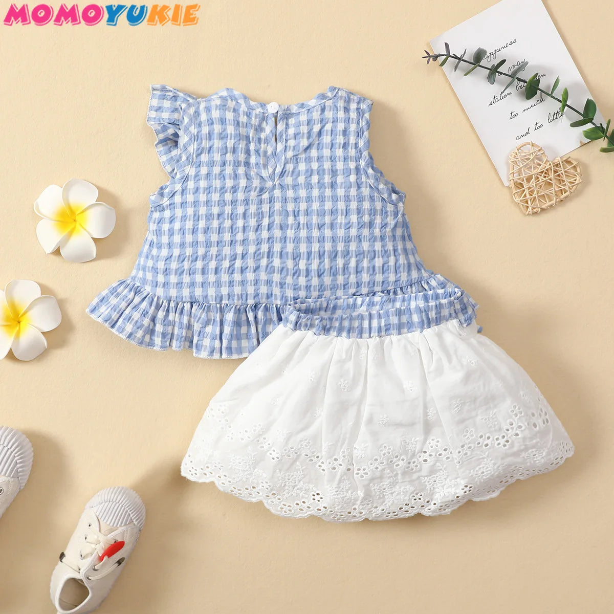 Toddler Baby Girls Clothes Sets ruffless plaid Tops Bow Skirts lace 2pcs