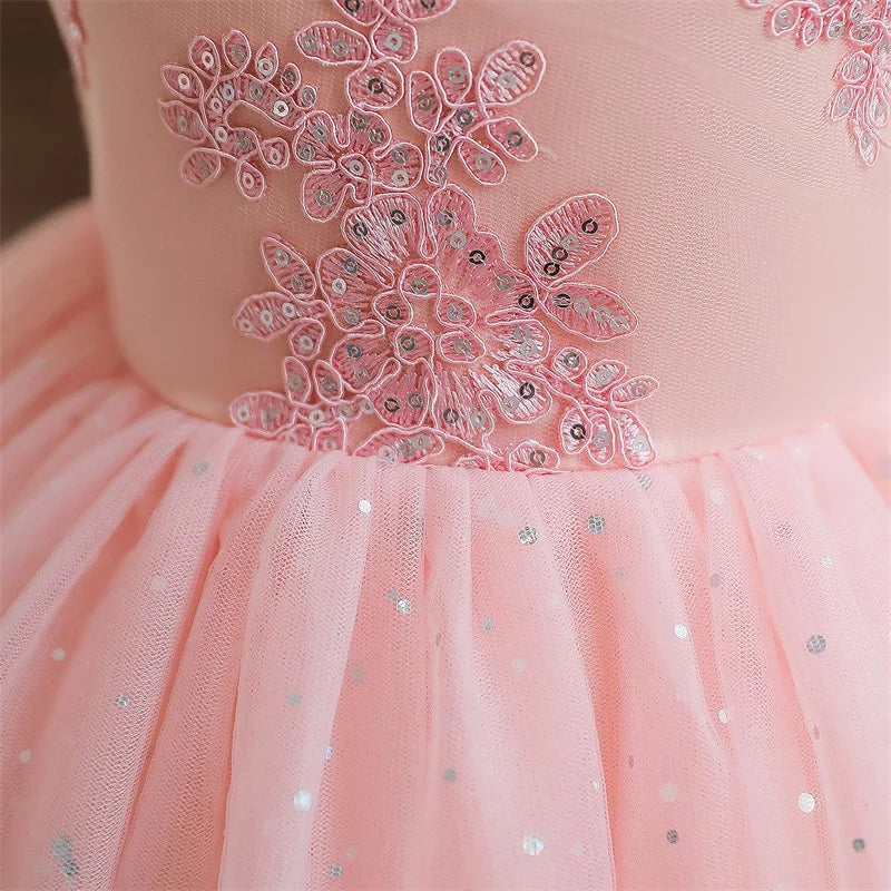 Toddler Girls 1st Birthday Party Dresses Cute Bow Kids Princess Lace Tulle Short Dress Flower Girls Dresses for Wedding 1-5 Year