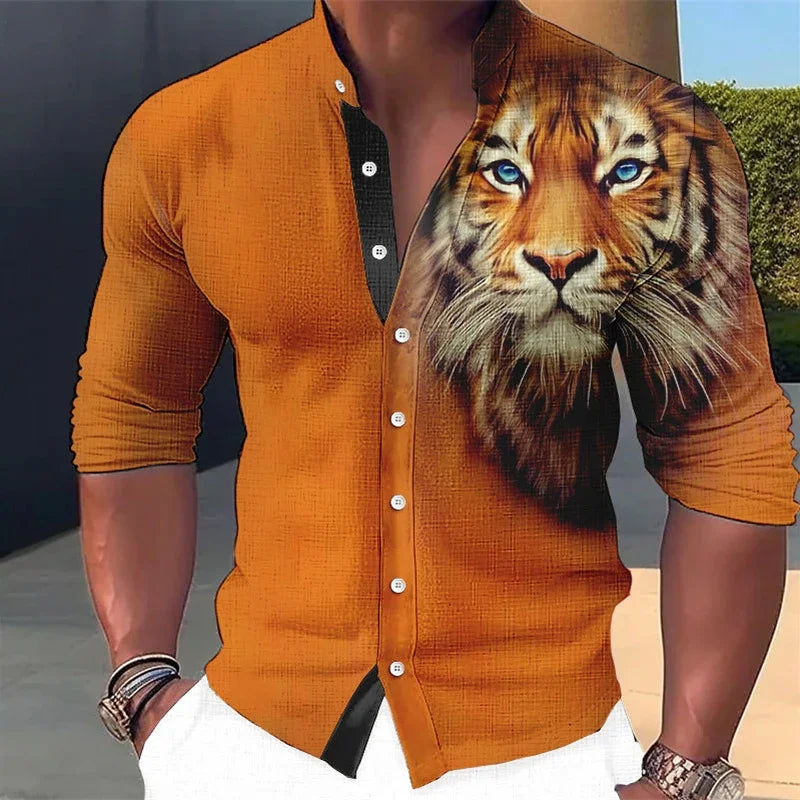 Tiger 3D Printed Shirt Men Casual Streetwear Clothing