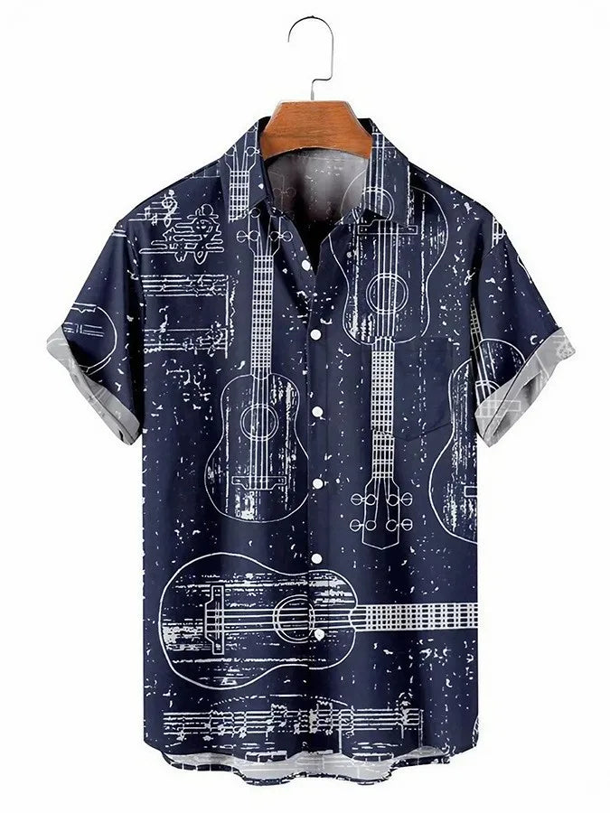 Hawaiian 3D geometric printing short sleeved top for men's  vacation casual shirt