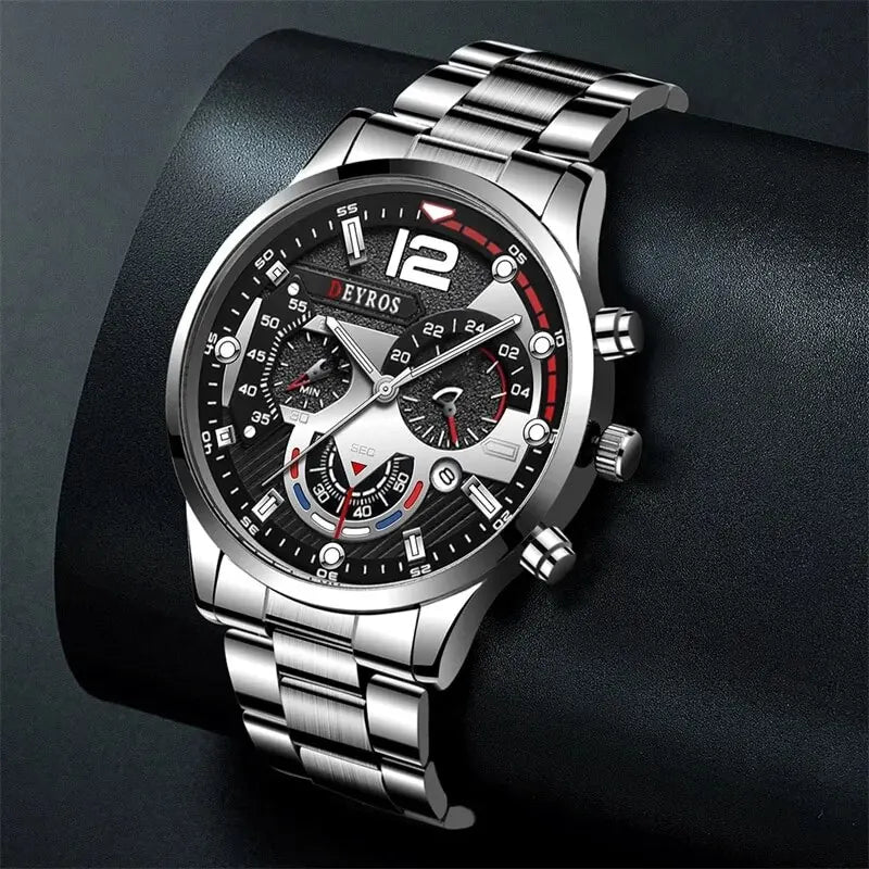 Fashion Mens Watch Stainless Steel Quartz Luminous Business Casual Male Sports Bracelet