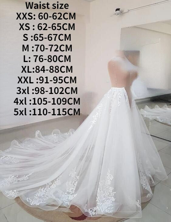 Detachable skirt wedding overskirt, tulle wedding train decorated lace