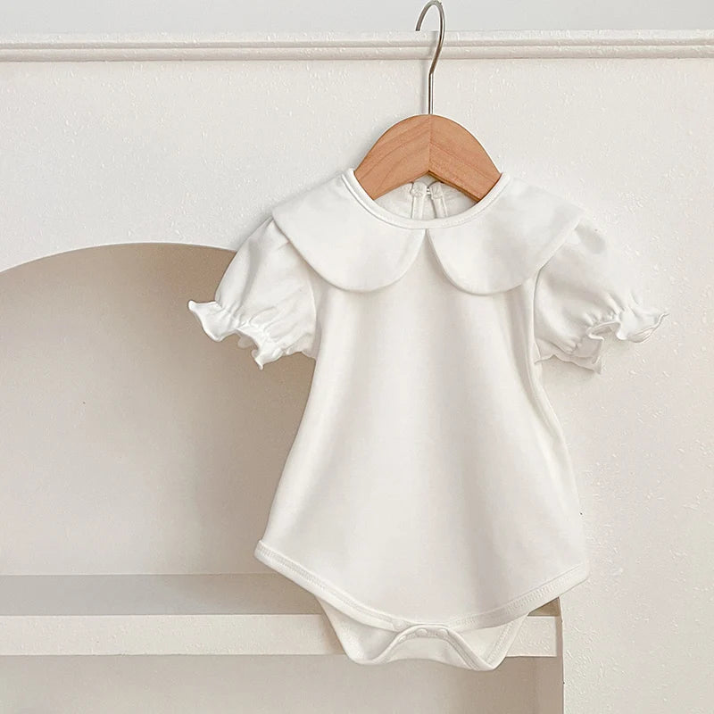 Baby Newborn Bodysuit Summer Doll Collar Baby Romper White Cotton One-piece Clothes Infant Girls Boys Jumpsuit Outfits 0-24M