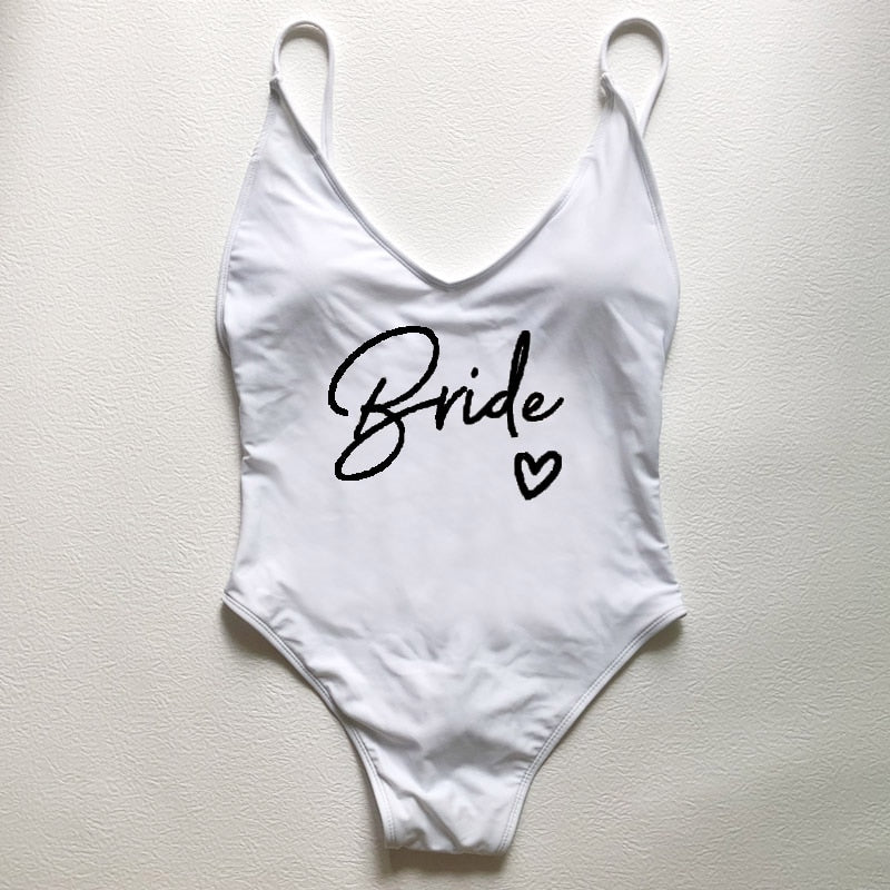 Sexy Padded One Piece Swimsuit TEAM Bride love Swimwear Women Summer Beachwear Bachelor Party Plus Size Bathing Suit Swimming