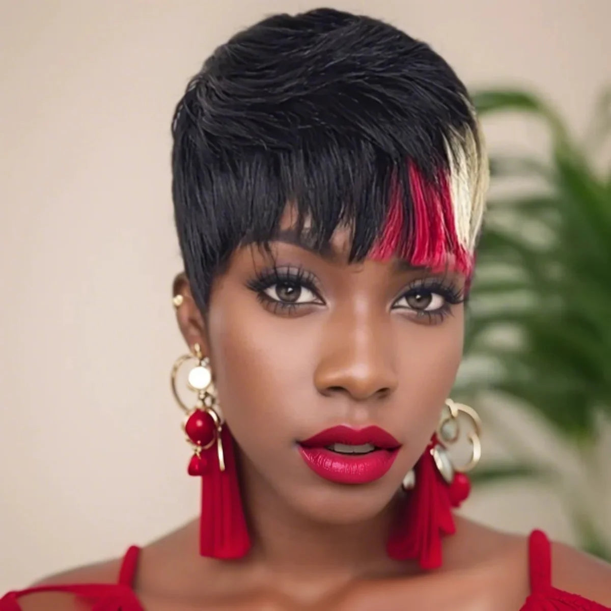 6inch Short Pixie Cut Human Hair Wigs for Women Vibrant Colorful Natural Look Lightweight Layered Bangs Machine Made Wigs