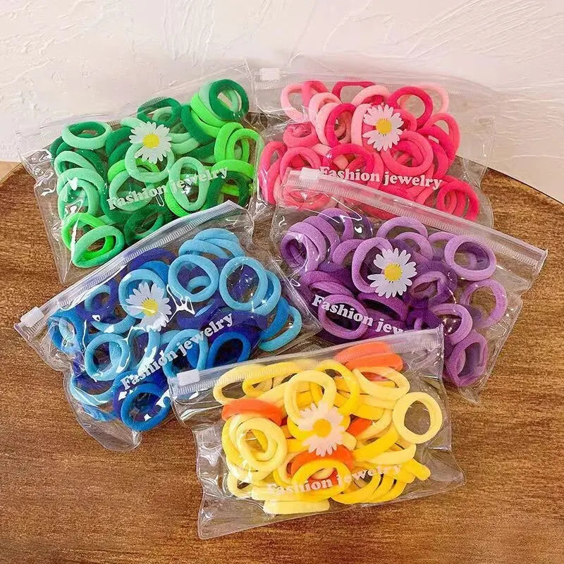 50Pcs/set Korean Hair Candy Color Hair Ring Girls Elastic Rubber Bands