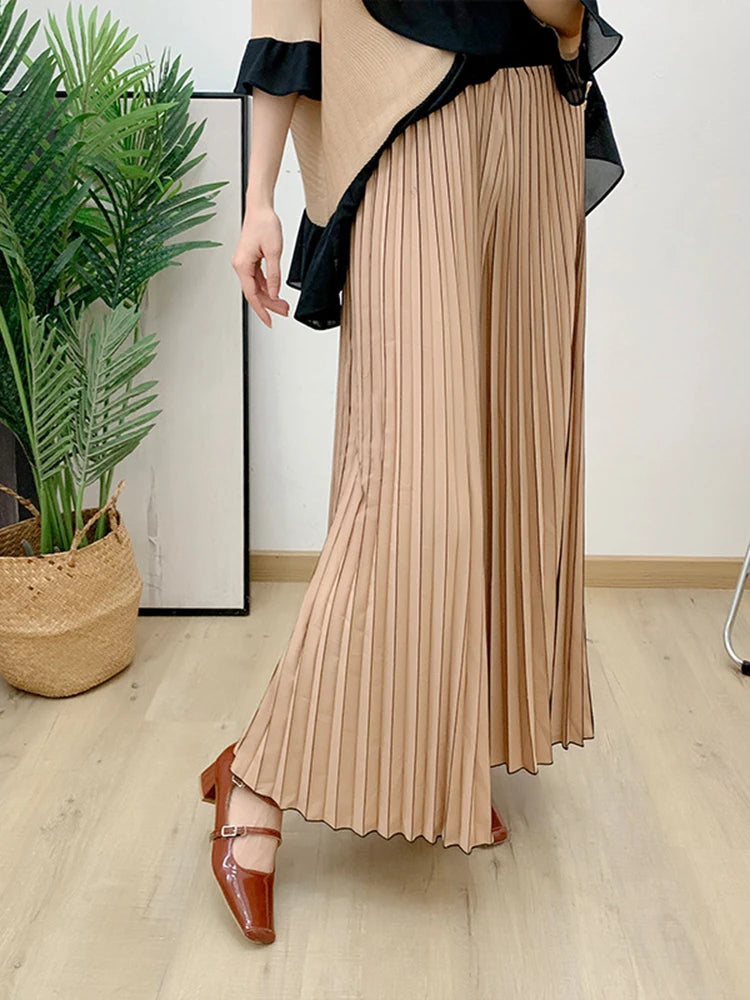 Ruffled Irregular Top+casual Wide Leg Pants Two-piece Pleated Set Loose Elegant Clothing