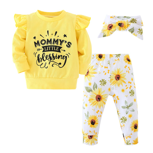 3pcs/set Newborn Baby Girl Clothes Cotton Long Sleeve T-shirt And Floral Printed Trousers And Headband Baby Girl Clothing Set