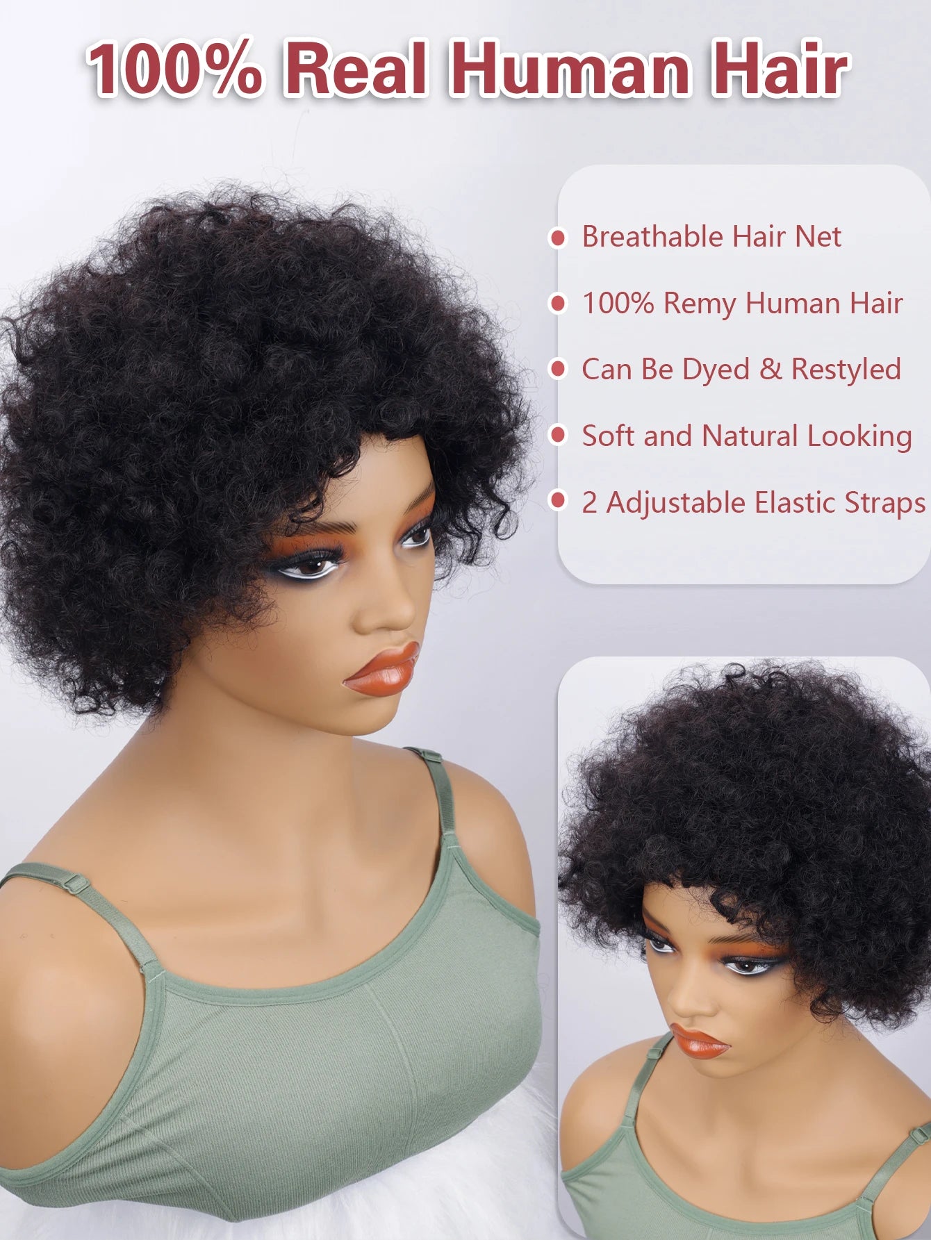 Afro Kinky Curly Human Hair Short Wigs for Women Fluffy Machine Made Wig Human Hair Pixie Cut Natural Looking