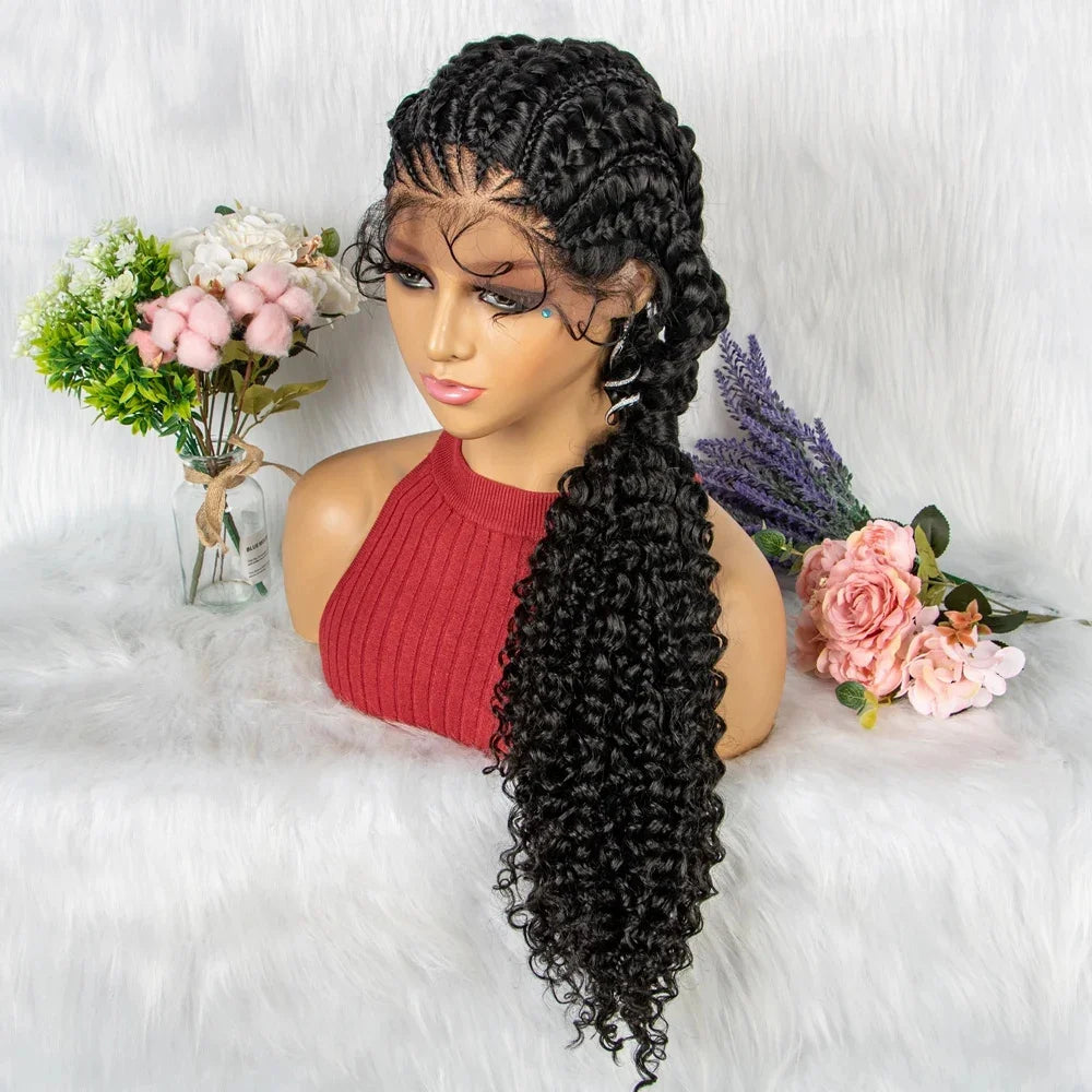 Synthetic Lace Front Cornrow Braids Wigs 28 Inch Double Dutch Braids Handmade Twist Braided Wigs with Baby Hair