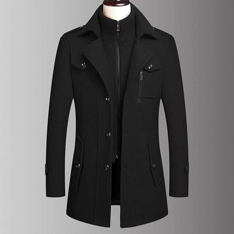 Man Classic Fashion Trench Coat Jackets MaleLong Trench Slim Fit Overcoat Blends Fashion Wool Warm Outerwear Windbreaker