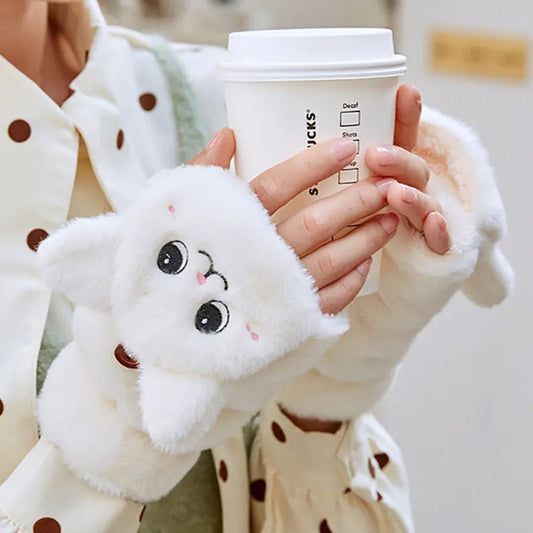 Fashion Women Plush Warm Glove Fur Rabbit Cat Mittens Flip Fingerless Gloves Soft Girls Thick Gloves Flexible Half Finger Winter