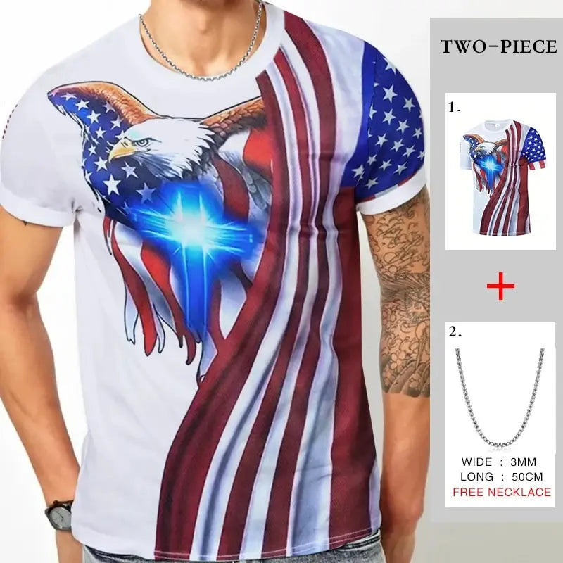 Men's Summer New Casual Fashion Outdoor Street Short-sleeved 3D Print Hip-hop Personality Stretch Loose Round Neck T-shirt