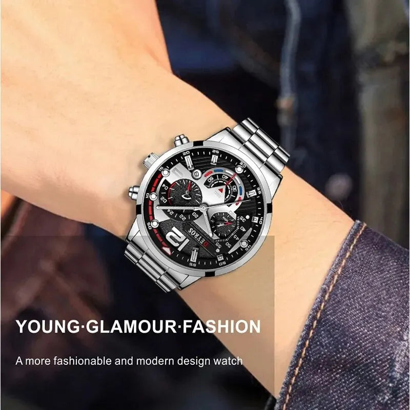 Fashion Mens Watch Stainless Steel Quartz Luminous Business Casual Male Sports Bracelet