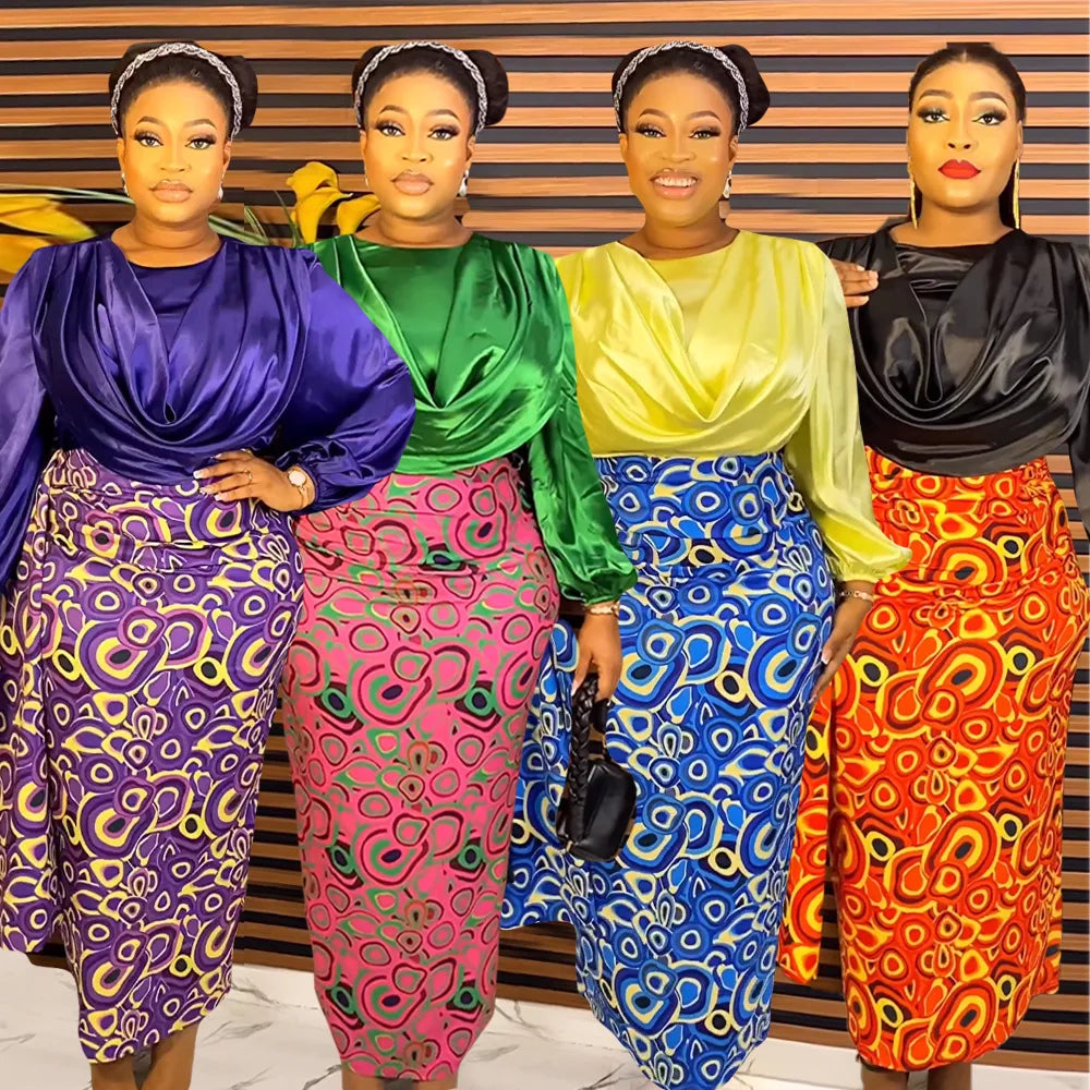 Two Pieces Set Tops And Skirts Suits Ankara Outfits Plus Size Lady Party